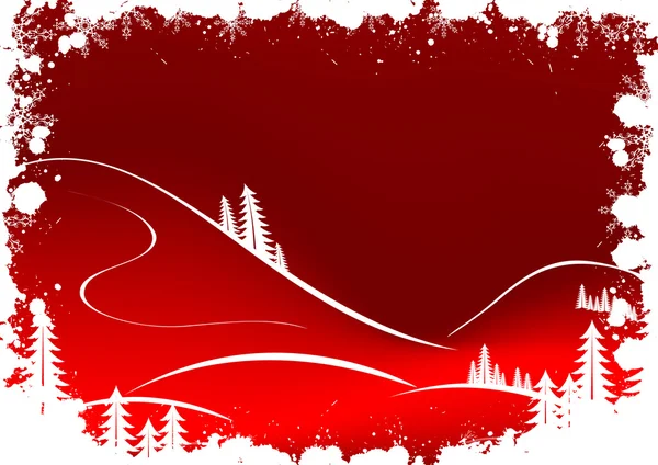 与杉木树雪花和圣诞老人 clau grunge 冬天背景 — 图库矢量图片