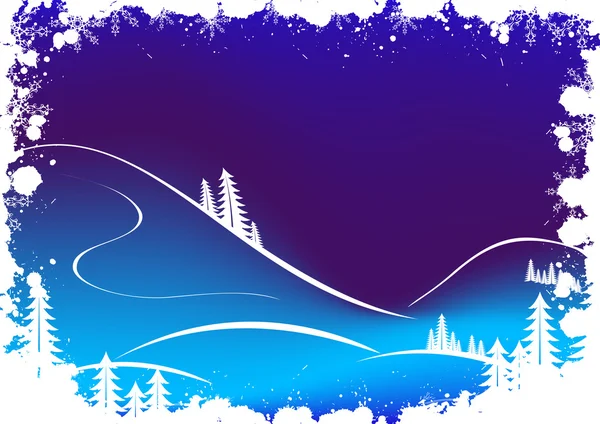 Grunge winter achtergrond met sneeuwvlokken van de zilverspar-boom en santa clau — Stockvector