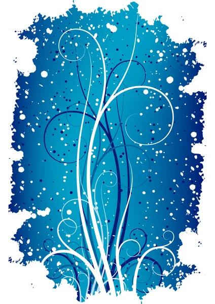 Abstrakter Winter Grunge Hintergrund mit Flocken und Schriftrollen — Stockvektor