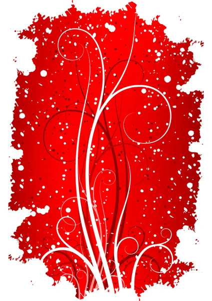 Abstracte winter grunge achtergrond met vlokken en rollen in het rood — Stockvector