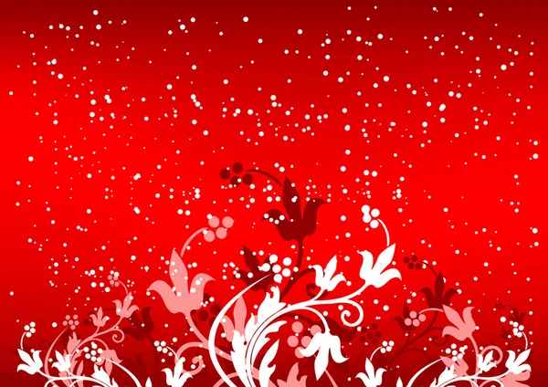Streszczenie winterbackground z płatków i kwiaty w kolorze czerwonym — Wektor stockowy