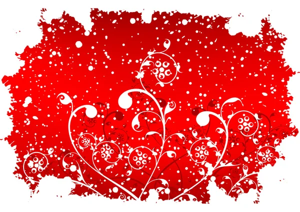Abstracte grunge winter achtergrond met vlokken en bloemen in het rood — Stockvector