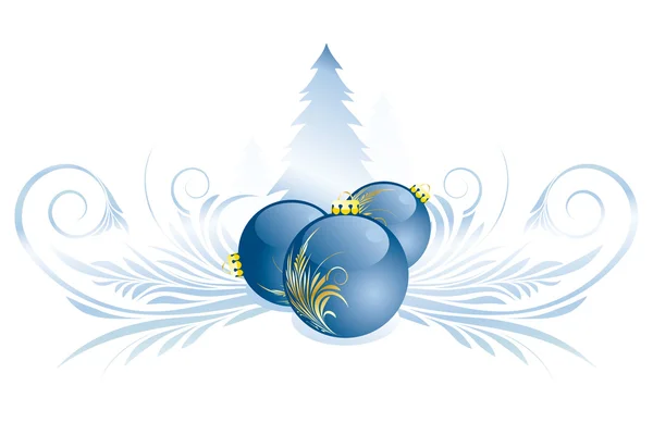 Векторное украшение рождественскими шарами и елкой — стоковый вектор
