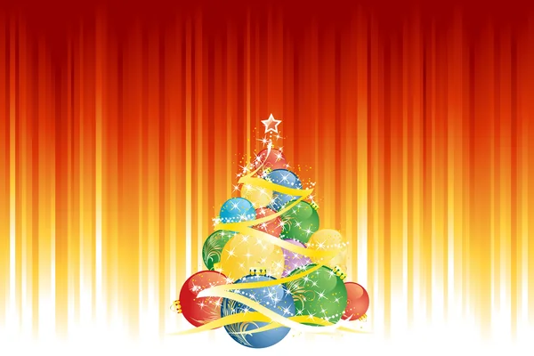 マジック クリスマス ツリーとゴールデン赤い縦縞 — ストックベクタ
