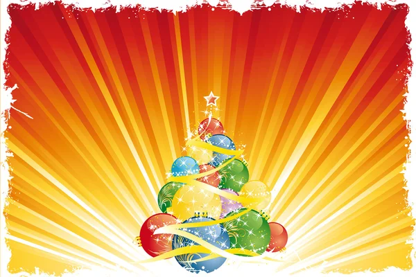 Sihirli Noel ağacı ve dikey kırmızı altın şeritler — Stok Vektör