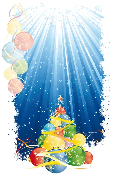 Árbol mágico de Navidad y rayas azules verticales — Archivo Imágenes Vectoriales