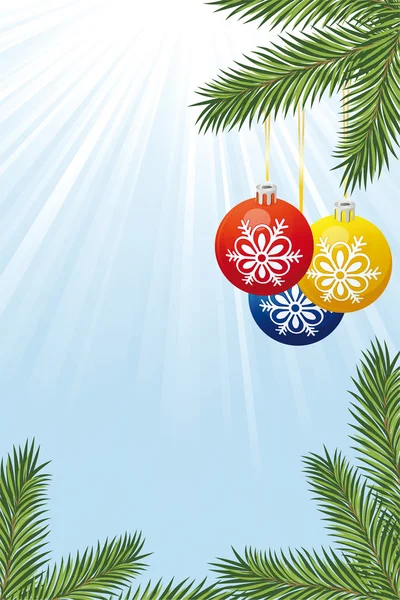 Pozadí s vánoční stromu větev a hračky — Stockový vektor