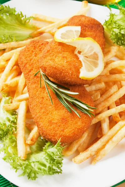 Panerad fisk och pommes frites — Stockfoto