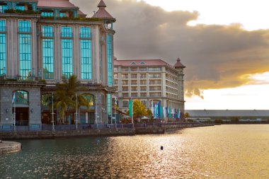 The embankment at sunset, Port-Louis- capital of Mauritius clipart