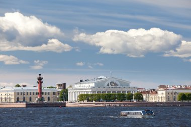 Russia. Petersburg. An arrow of Vasilevsky island and Rostral columns. clipart