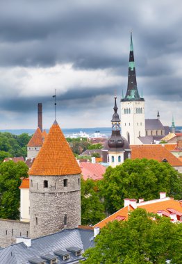 eski kentin çatıları thunder fırtınada görüntüleyin. Tallinn. Estonya.