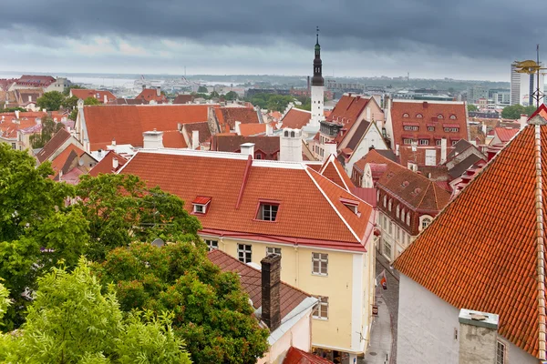 Zobrazte starých pražských střech v bouři hrom. Tallinn. Estonsko — Stock fotografie