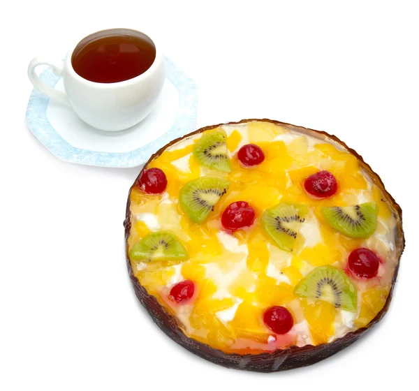 Pie fruit and a cup of tea — Stock Photo, Image