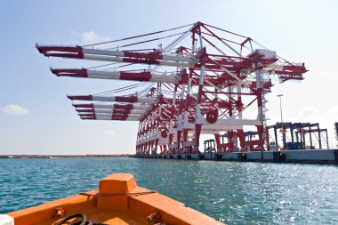 Cargo Cranes in Industrial Port clipart