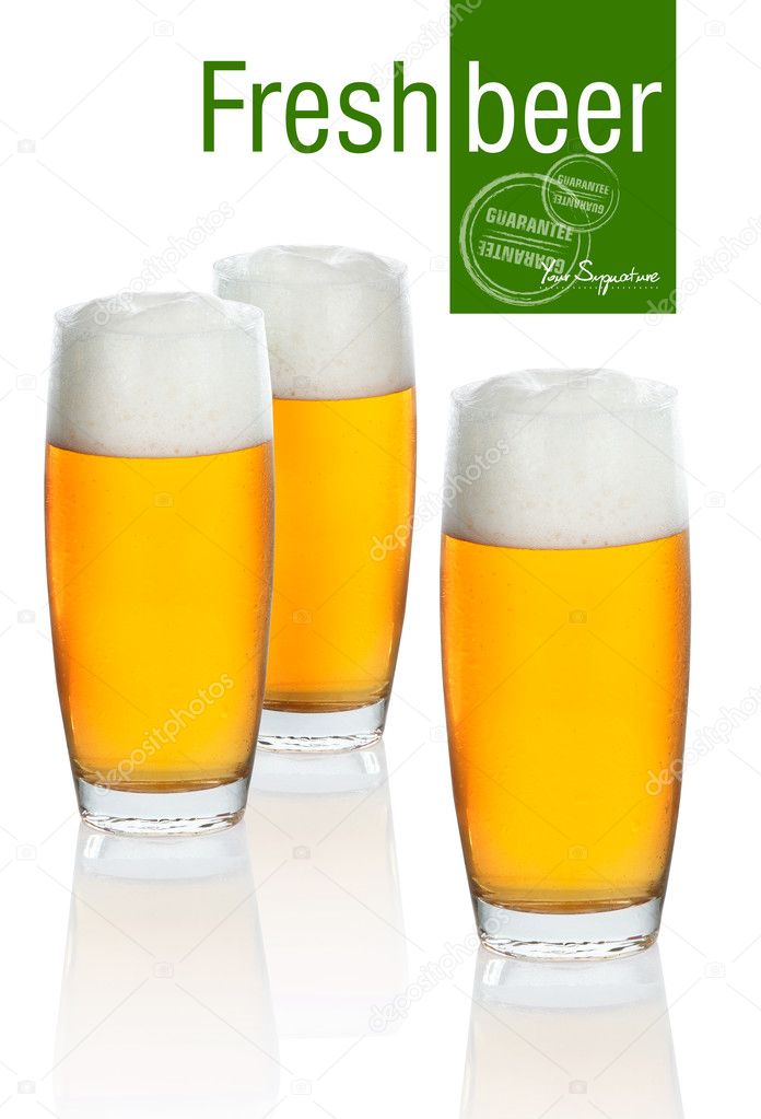 Glass with beer on white background