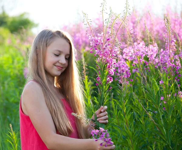 Belleza chica joven en el prado — Foto de Stock