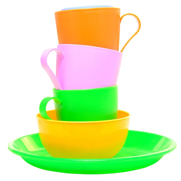 Пластиковые чашки и тарелки — стоковое фото