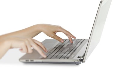 Woman typing on notebook clipart