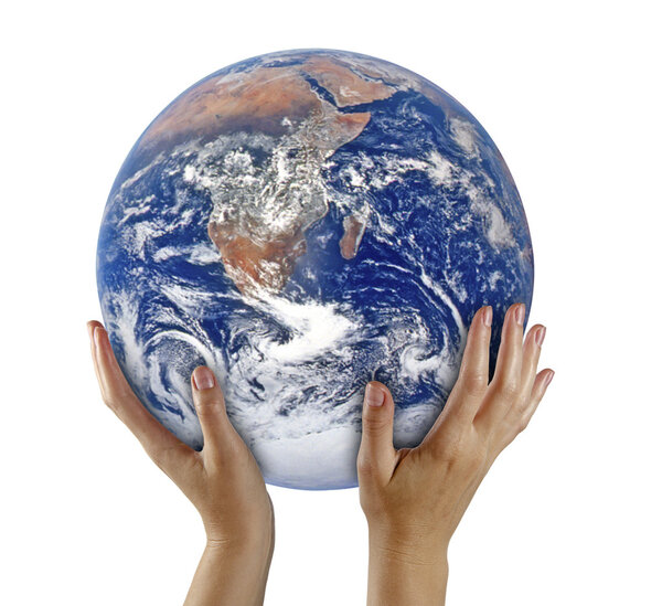Planet earth in hand.Elements of this image furnished by NASA