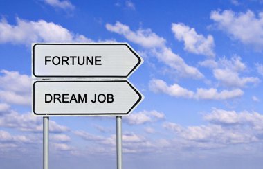 Road sign to fortune and dream job clipart