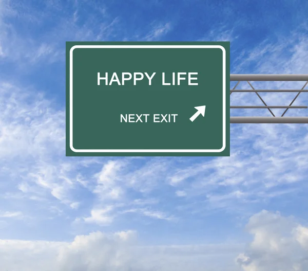 Sinal de estrada para a vida feliz — Fotografia de Stock