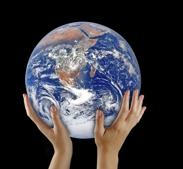 在此图像由美国国家航空航天局提供的 hand.elements 的行星地球 — 图库照片
