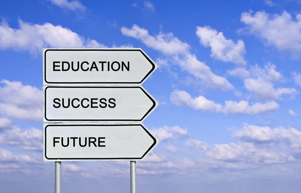 Road sign to education,success, and future — Stock Photo, Image