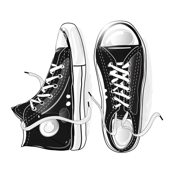 Zapatillas blancas y negras — Vector de stock