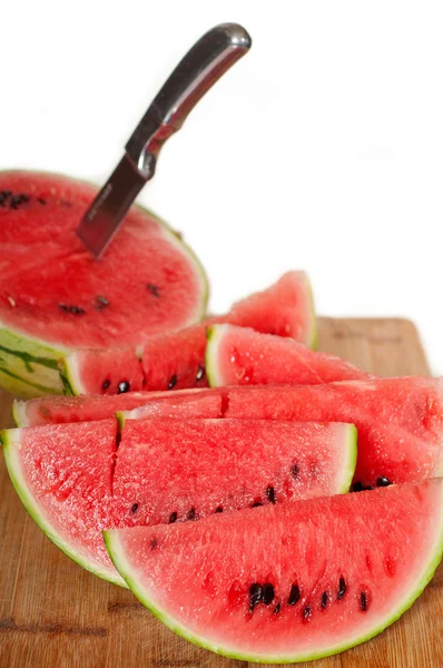 stock image Fresh watermelon on a wood table