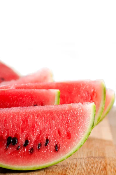 stock image Fresh watermelon on a wood table