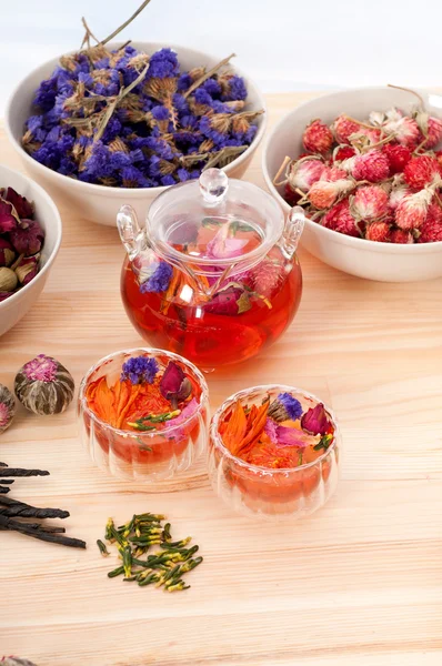 Herbal natural floral tea infusion with dry flowers — Stock Photo, Image