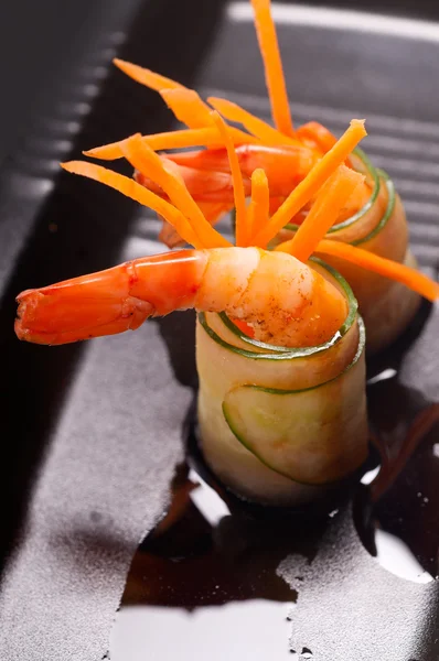 Colorful prawn shrimps appetizer snack — Stock Photo, Image
