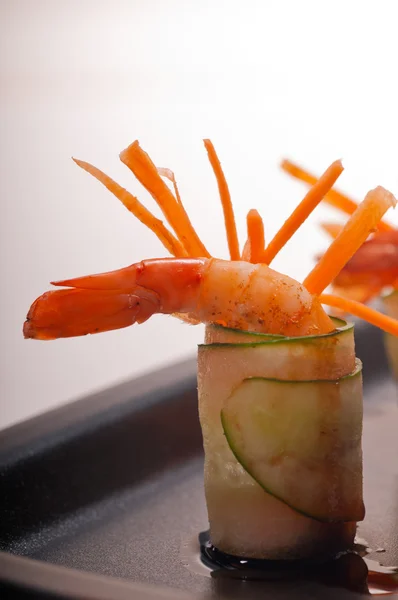 Colorful prawn shrimps appetizer snack — Stock Photo, Image
