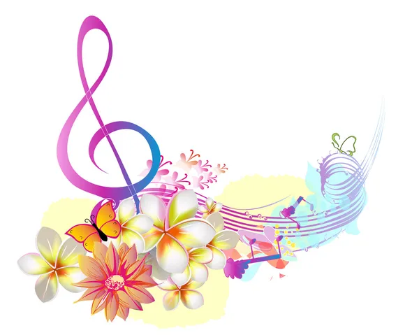 Καλοκαιρινά Μουσικά με λουλούδια και πεταλούδα — Διανυσματικό Αρχείο