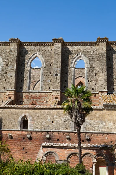La parete laterale dell'Abbazia di San Galgano. Toscana — Foto Stock