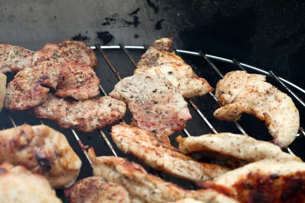 Grill med utsökt grillat kött på grill — Stockfoto