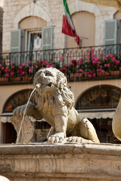 stock image Lion fountain in the main town square of Assisi