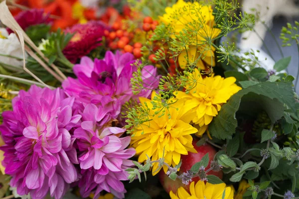 Beautiful bouquets of flowers and herbs — Stock Photo, Image