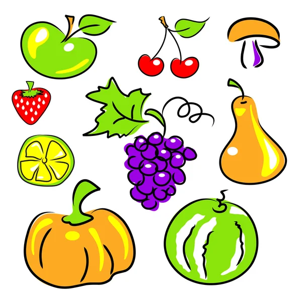 Gyümölcsök, zöldségek, bogyók — Stock Vector