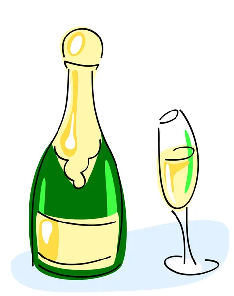 Champagne bottle, glass — Stock Vector