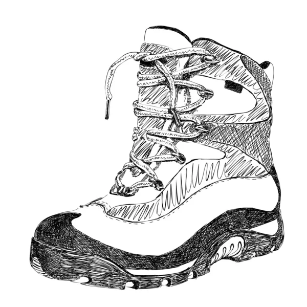 Bota de caminhada de doodle desenhada à mão — Vetor de Stock