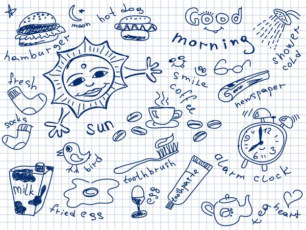 Set van ochtend doodles. — Stockvector