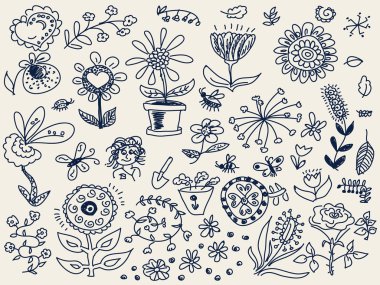 Hand drawn flowers doodle vector clipart