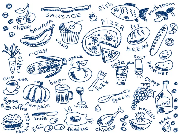 Conjunto de alimentos doodles vector — Vector de stock
