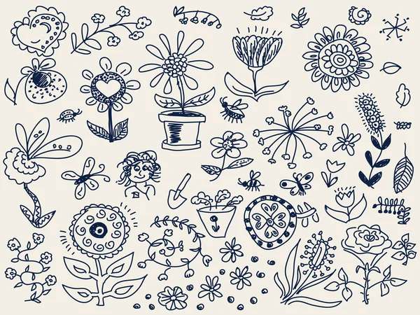 Mano dibujado flores doodle vector — Archivo Imágenes Vectoriales
