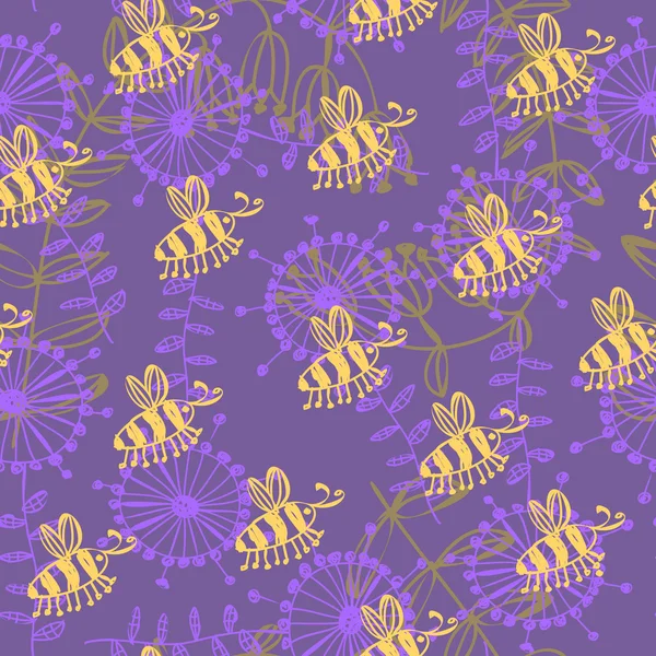 Patrón sin costura con abeja y flor — Archivo Imágenes Vectoriales