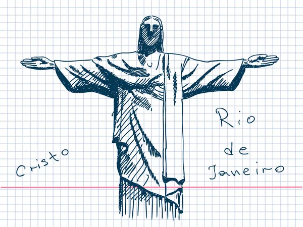 Cristo dessiné à la main à Rio De Janeiro — Image vectorielle