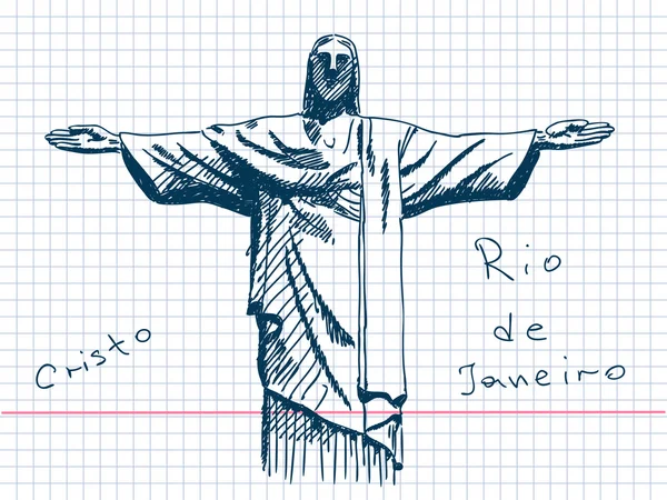 Cristo desenhado à mão no Rio de Janeiro — Vetor de Stock