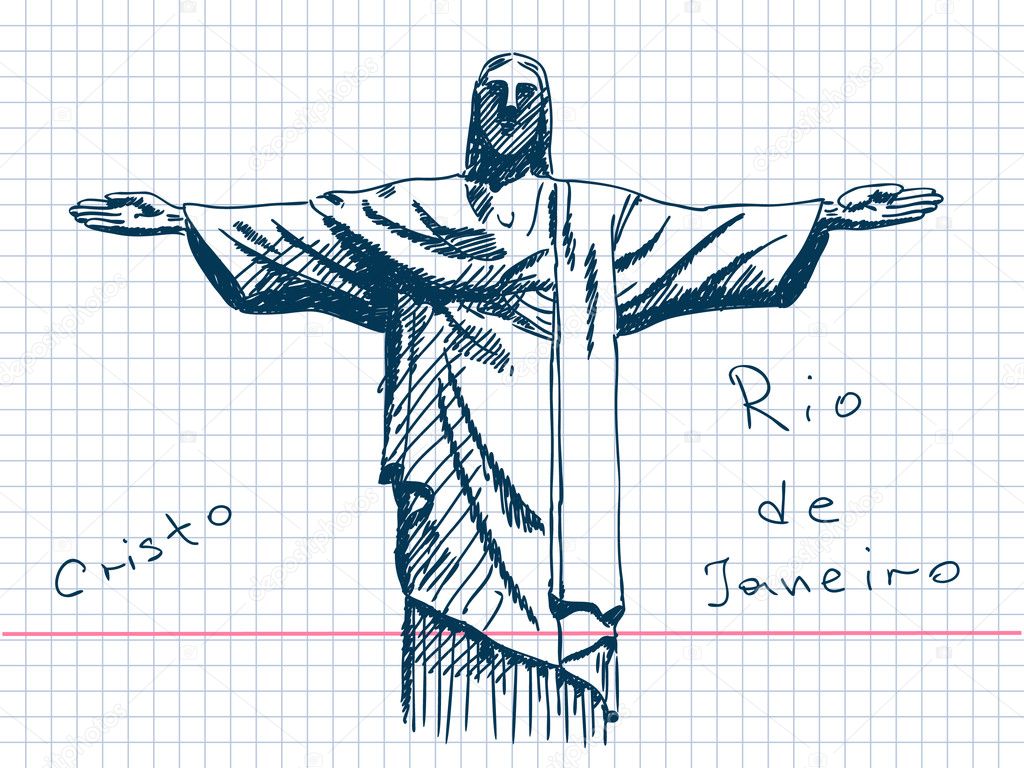 Hand drawn Cristo in Rio De Janeiro