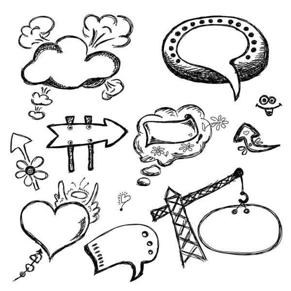 Discours dessiné à la main et bulles de pensée — Image vectorielle